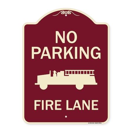Designer Series-No Parking Fire Lane, Burgungy Heavy-Gauge Aluminum